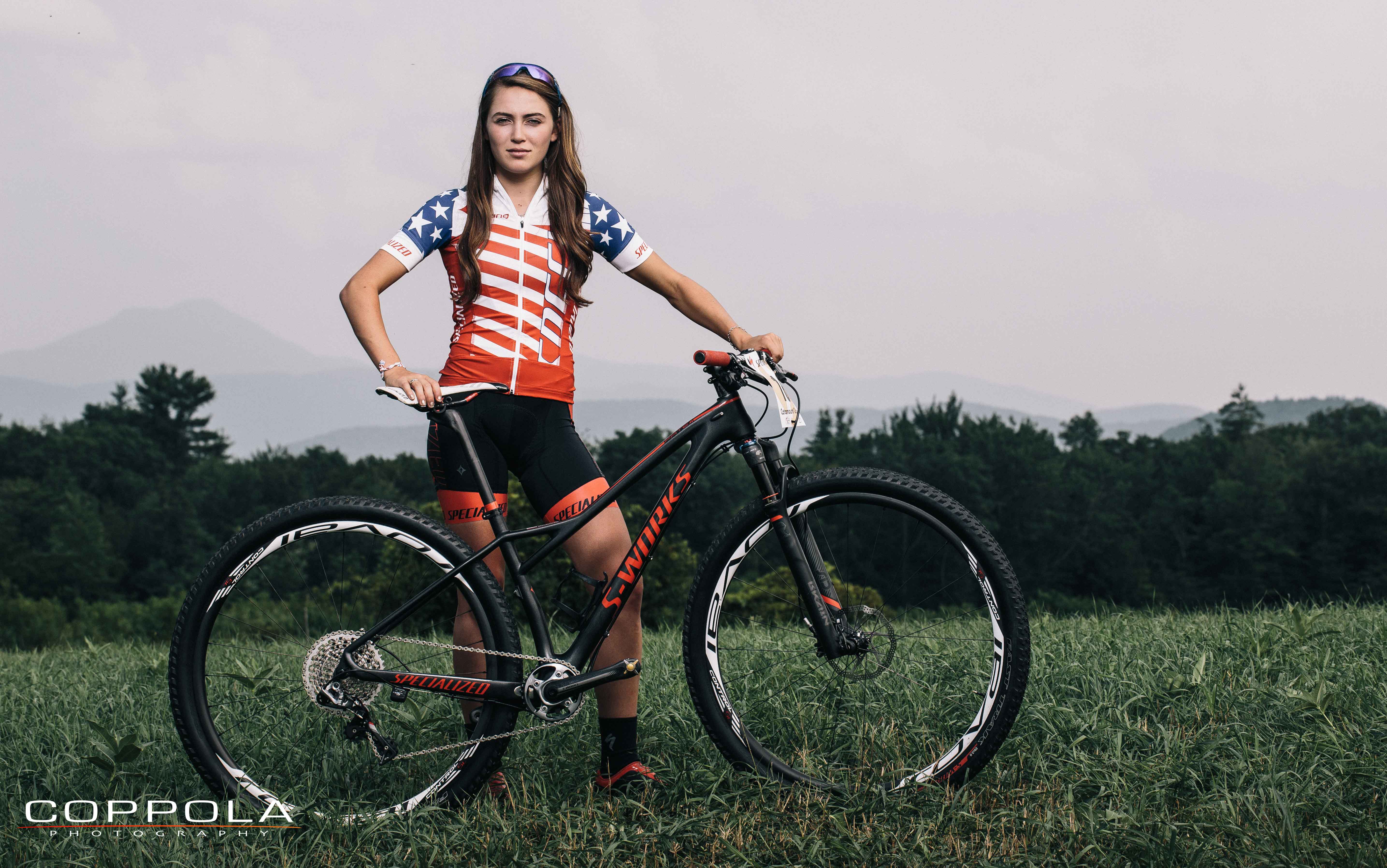 Coppola Photography: Kate Courtney, National Champion Mountain Biker, on location athlete marketing. Adventure, portrait, cyclist. Specialized. S-Works. mountain bike images