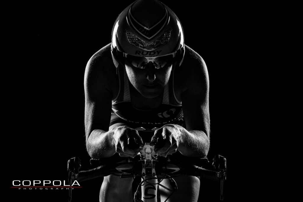 pro athlete studio image triathlete Kelli Montgomery B&W